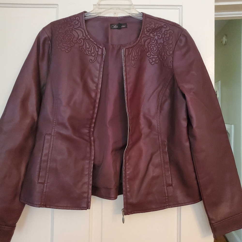 Faux leather wine colored jacket